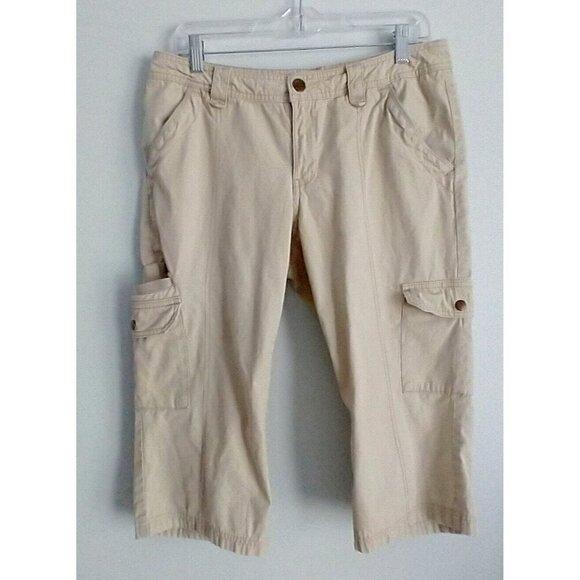Eddie Bauer Ripstop Beige Womens Cargo Cropped 7-Pocket Pants  - Size 8 - Picture 1 of 10